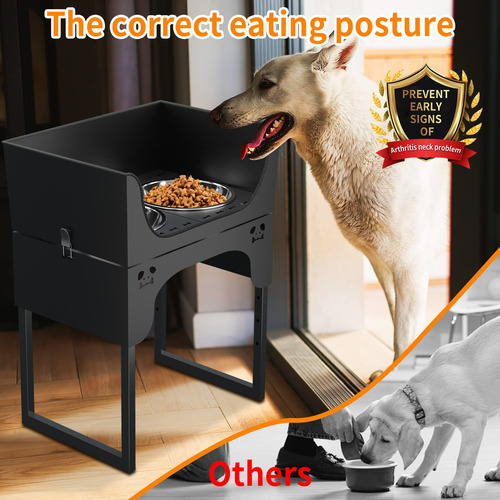 Soporte Elevado De Acero Inoxidable Ajustable Con 2 Cuencos