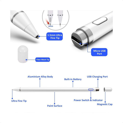 Imagen 4 de 8 de Pencil Lapiz Stylus Para iPad, Phone, Samsung, Móvil, Tablet
