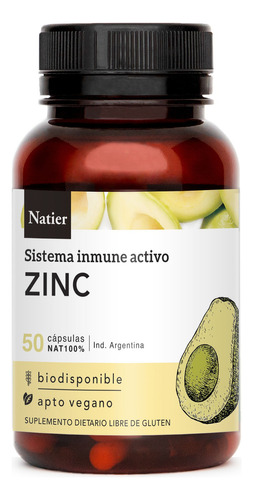 Natier Suplemento Alimenticio Vegano Natural Zinc X 50c