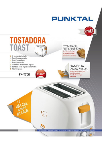 Tostadora De Pan Doble Bandeja 7 Niveles 800w Punktal PK-T700