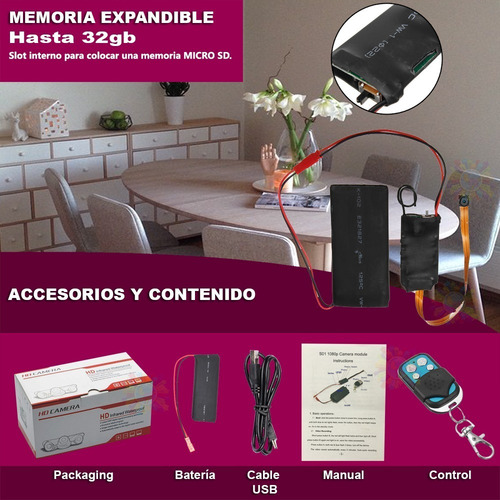 Mini Camara Espia Oculta Seguridad Full Hd Microfono Bateria Grabacion Video Para Colocar Memoria Micro Sd Control