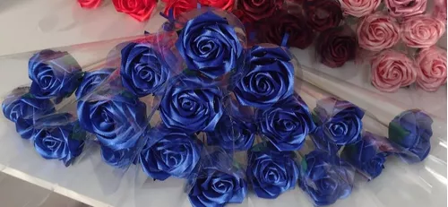 Rosas Artificial De Cetim 20 Unidades Cor Azul Royal