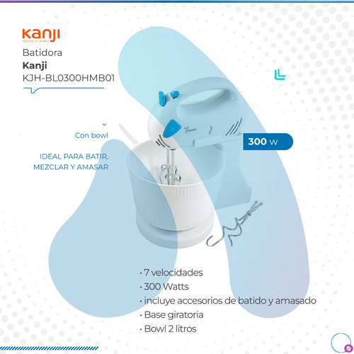 Imagen 2 de 7 de Batidora Kanji De Mano Con Bowl 300w 7v 2lts Blanca
