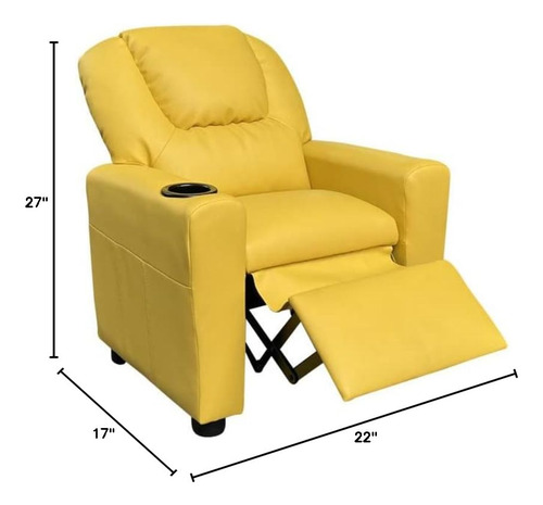 Silla Reclinable Piel Sintética Amarilla Con Portavasos