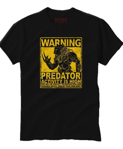 Playera Depredador Warning Alien Area Negra  Rott Wear