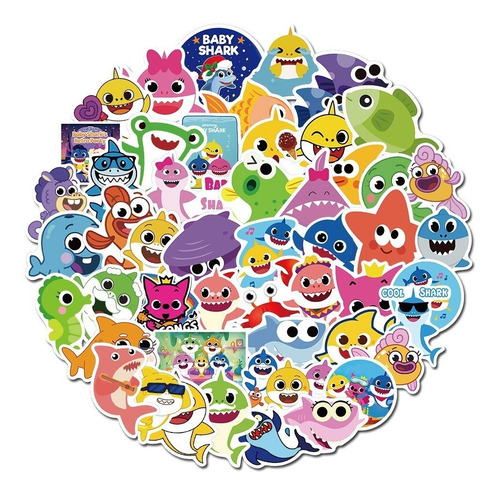 Imagen 1 de 4 de Tiburón Bebé - Set De 50 Stickers / Calcomanías / Pegatinas
