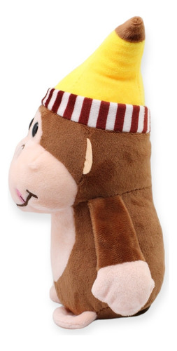 Changuito De Peluche Café Gorro Platano Suave Juguete 23cm