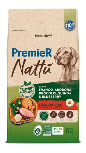 Ração P/cães Nattu Adulto Sabor Abóbora 12kg Premier