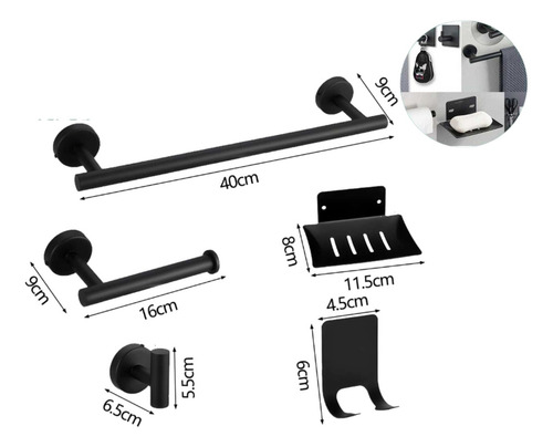 Set De Accesorios Baño Acero Inoxidable 5pcs Negro