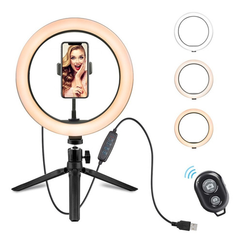 Aro De Luz Led 10 PuLG Selfie Ring Para Celular Con Tripode