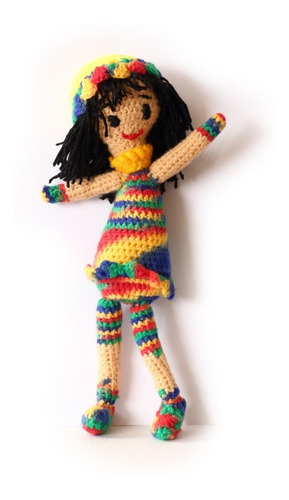 Muñeca Tejida  A Mano A Crochet (arcoíris Primarios)