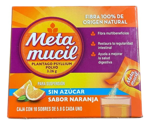 Metamucil Polvo Sabor Naranja Sobres, 10 Sobres 5,8 G Pack 2