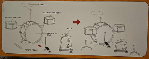 Set De Tambores Para Niños Pequeños Kidz Time Con Banquito