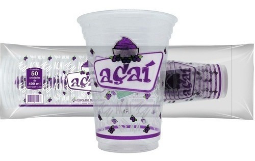 Vaso desechable de açaí con estampado 50 unidades de 500 ml