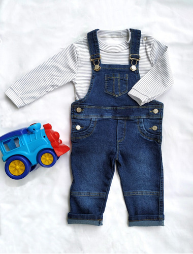 Imagen 3 de 8 de Jardinero Jean Bebe Denim Elastizado Unisex, Nildé.baby