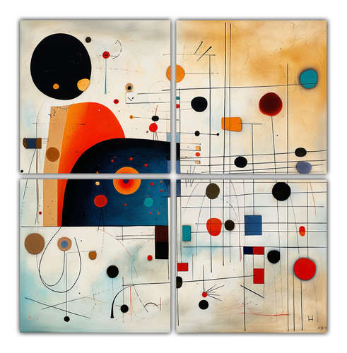 100x100cm Cuadro Abstracto Multicolor Estilo Juan Miró