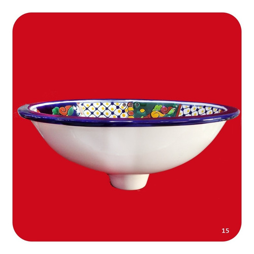 Imagen 2 de 3 de Lavabo Grande Color Cerámica Tipo Talavera 44x36x17 Cm M15