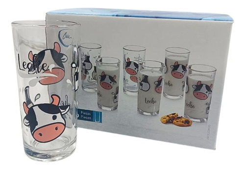 Juego 6 Vasos De Vidrio C/ Divertido Diseño De Vacas 280 Ml