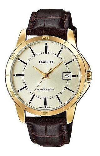 Reloj Casio Caballero Analogo Cuero Fechado Mod Mtp-v004gl-9