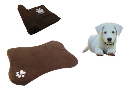 Cama En Forma De Hueso Para Mascotas + Cobija Grande Color Marrón