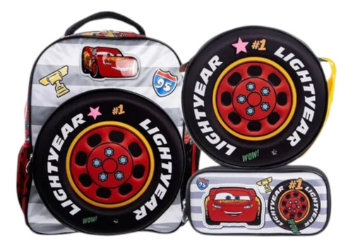 Kit Primaria Ruz Mochila Lonchera Lapicera Cars Lightyear 3d Rojo Impresion 3d