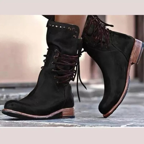 Botas Vaqueras Vintage De Media Caña Con Cordones Para Mujer