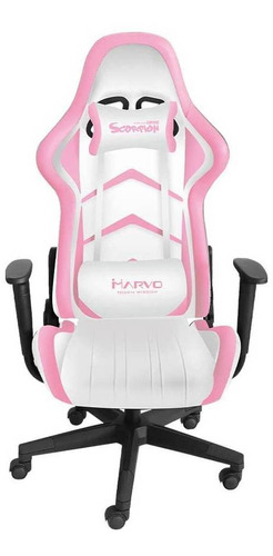 Silla de escritorio Marvo CH-106 gamer ergonómica  rosa y blanca con tapizado de cuero sintético