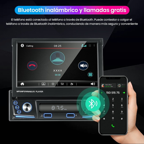 2024 Autoestéreo 1 Din Bluetooth Retráctil 7 In Mirrorlink