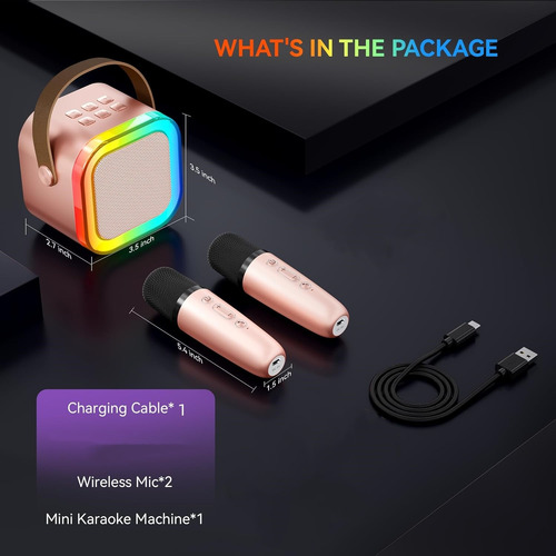 Mini Altavoz Portátil Bluetooth Karaoke Con 2 Micrófonos