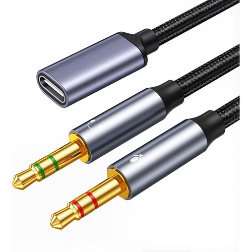 Cable Auxiliar Audio Tipo C A Plug 3.5mm 2 Conector Macho 1m