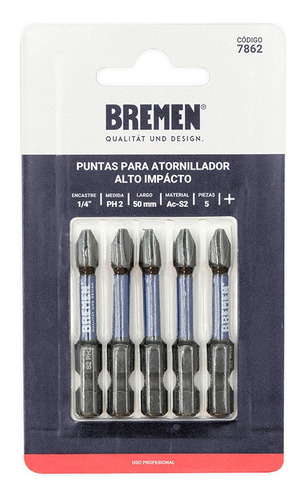 Punta Atornillador Impacto Bremen Ph2 X 50mm X 5u 7862 Dgm