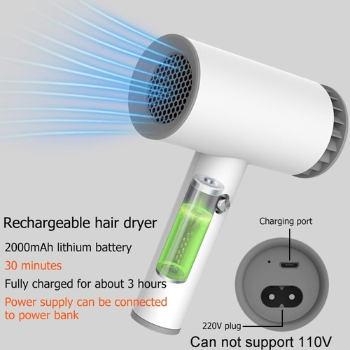 Secador De Pelo De Aire Caliente Y Frío Recargable Usb