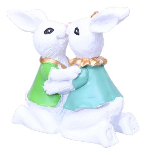 Figura Decorativa De Conejos Besándose De Pascua Para El