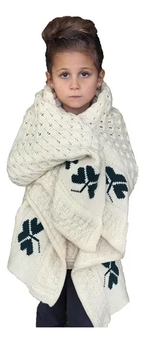 Manta De Lana Merino Con Trébol De Punto Trenzado Para Niños
