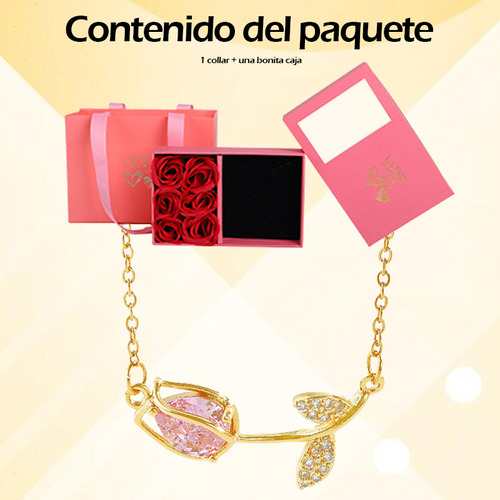 Collar Tulipán Dijes Oro 18k Cristal Joyería Mujer Regalos
