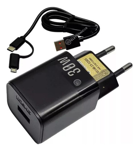 Carregador Lehmox Le296v Le296v Type-c E Micro-usb De Parede Com Cabo Carregamento Rápida Preto