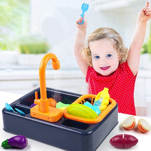 Juego Fregadero De Cocina Para Niños Con Accesorios Y Agua