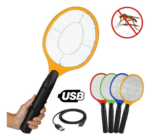 Paleta Raqueta Mata Mosquitos Moscas Recargable Usb + Cable Color Amarillo