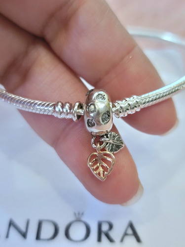 Pulsera Dupe Para Charms Bañado En Plata S925 Tipo Pandora Hojas 17 Cm