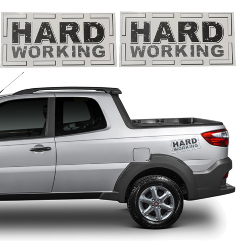 Adesivo Lateral Hard Working Fiat Strada Emblema Par Strda44