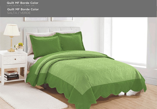 Quilt Mashini Single 1 1/2 Plazas Borde Color Salta Verde