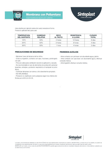 Membrana Liquida Poliuretanica X 20 Sinteplast Techos Pasta