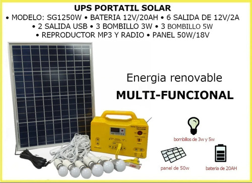 Ups Portatil 50w Con Panel Solar Radio Fm Y Reproductor Mp3
