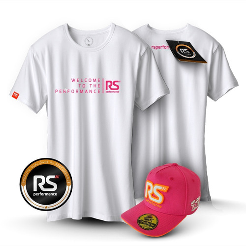 Camiseta Feminina Rs Performance Grife Branca + Boné Rosa