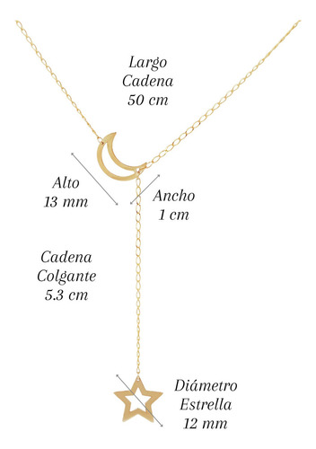 Amor Eterno - Gargantilla Luna Estrella / Oro Sólido 10k Color Amarillo