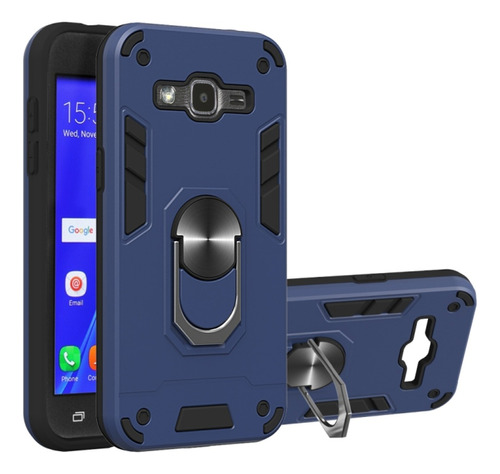 Funda Para Samsung J7 Con Anillo Metálico Azul Antishock