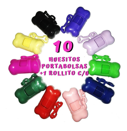 10 Huesos Porta Bolsas Para Perros Colores + Repuesto