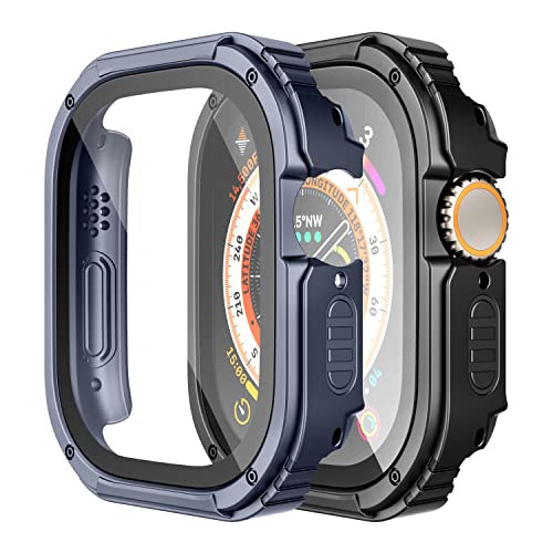 2 Fundas Con Templado Apple Watch Ultra 49mm Azul / Negro