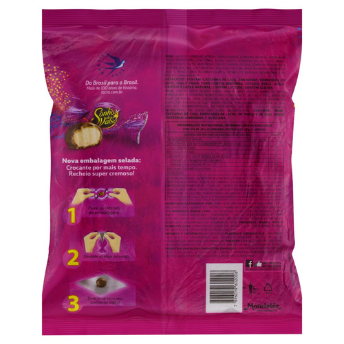 Imagem 2 de 2 de Bombom com Recheio Cremoso e Cobertura de Chocolate Lacta Sonho de Valsa Pacote 1kg