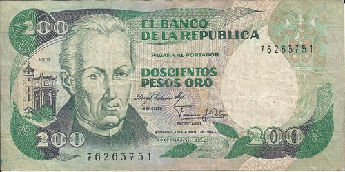 Colombia 200 Pesos 1 Abril 1983. Imprenta Bogotá